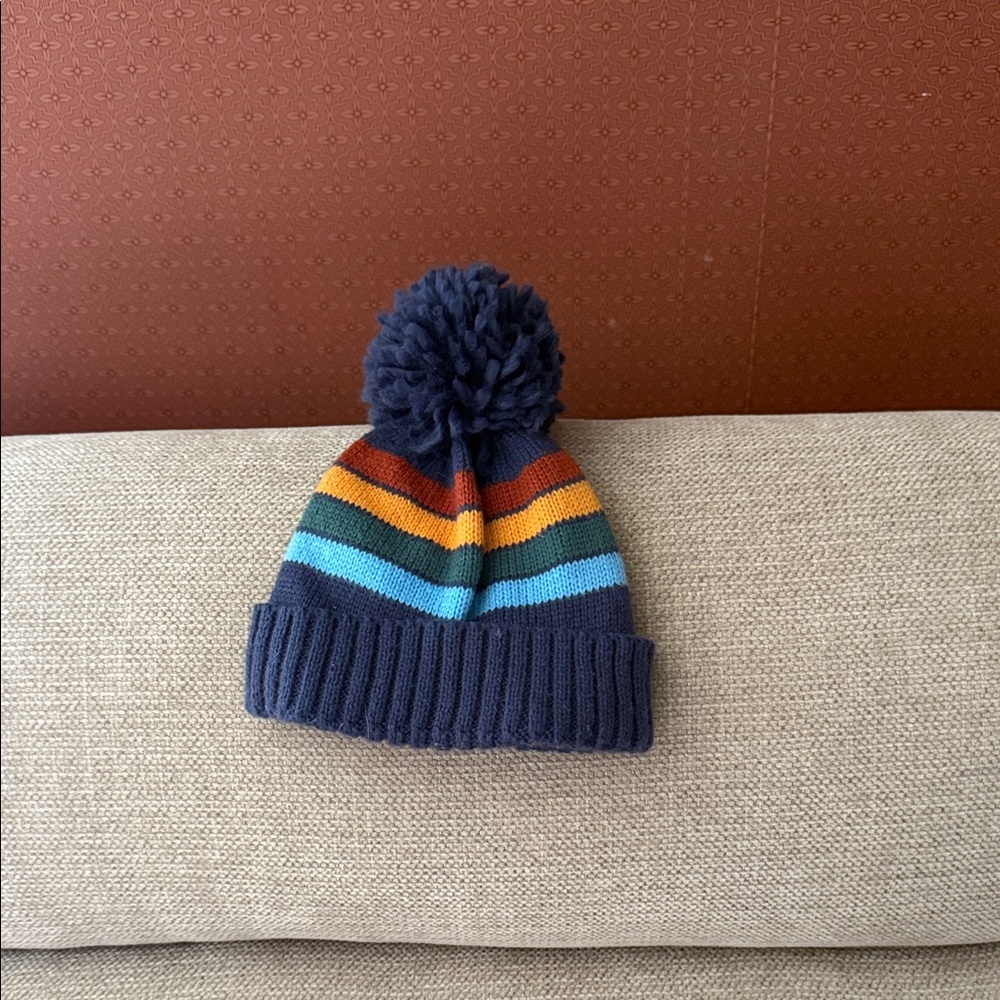 Cat & Jack Navy and Multicolor Striped Pom-Pom Hat